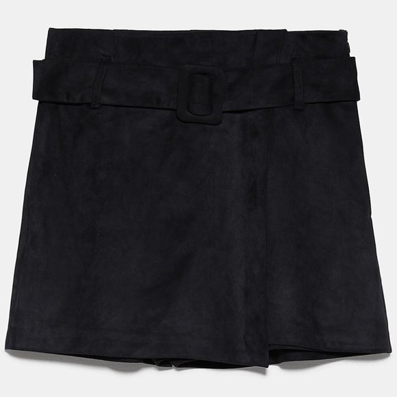 ZARA BLACK FAUX SUEDE BELTED SHORTS SKORT $59.90 - Picture 2 of 8